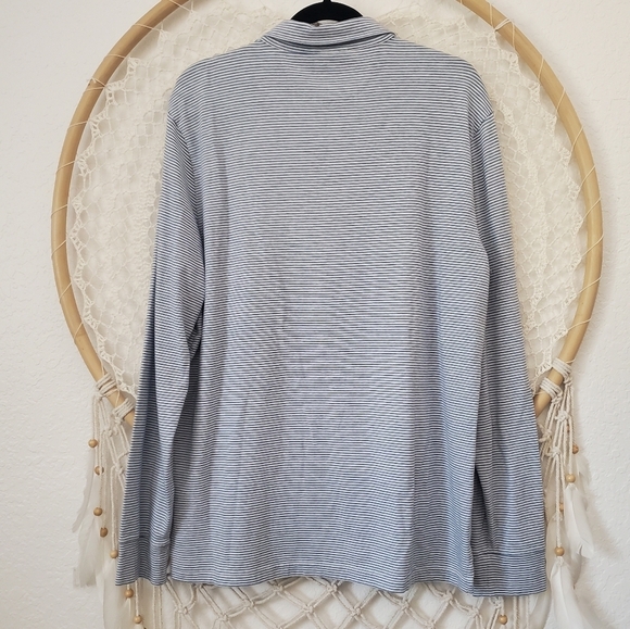 Faherty Men's L Blue Stripped Long Sleeve Collard Polo Shirt Organic Cotton EUC - Picture 2 of 7